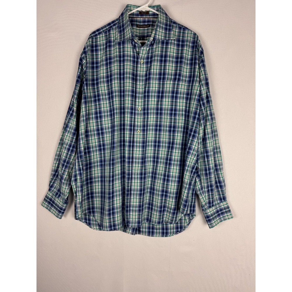 Peter Millar Shirt Mens XL Plaid 100% Cotton Button Up‎ Long Sleeve Casual - Picture 3 of 8